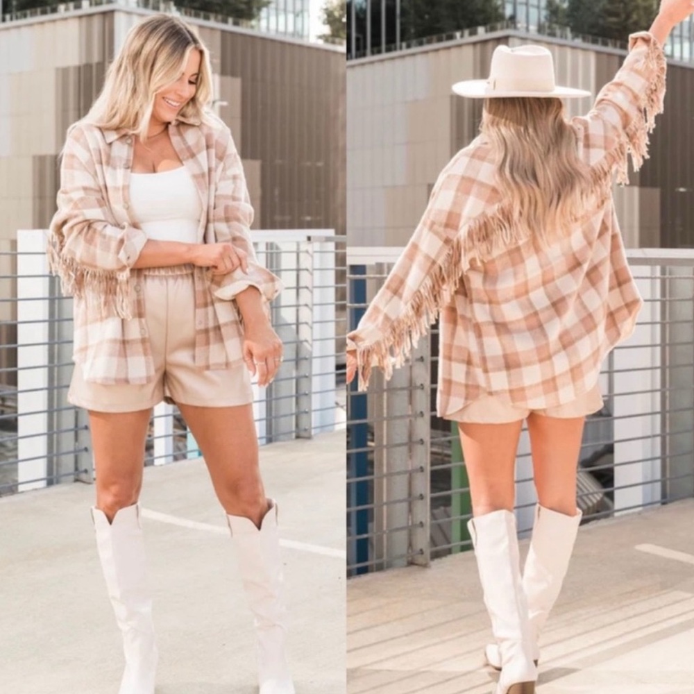 Plaid Fringe Jacket and Shorts Set